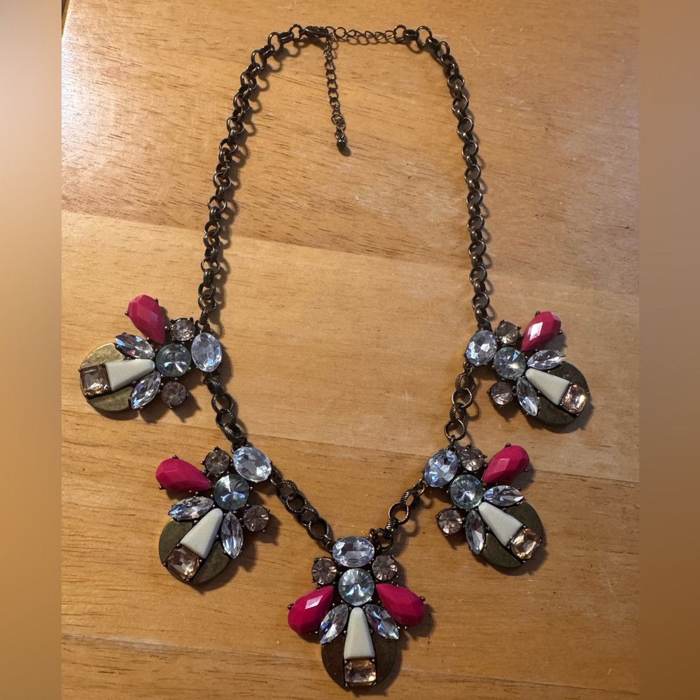 Brass Tone Statement Rhinestone Necklace